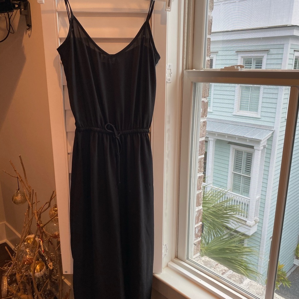 Silk sheer black strap dress